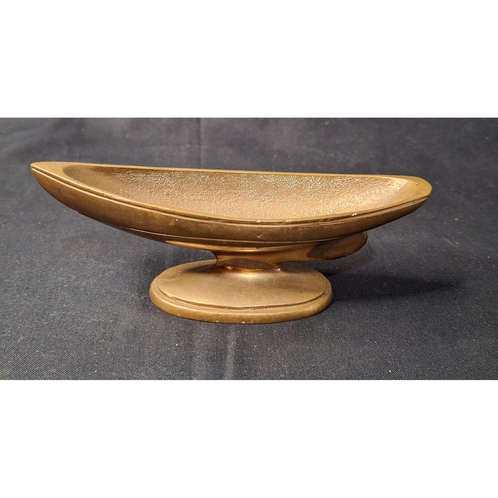 Vintage Solid Brass Boat Ashtray Nautical Mid Century Modern Trinket Dish Hull